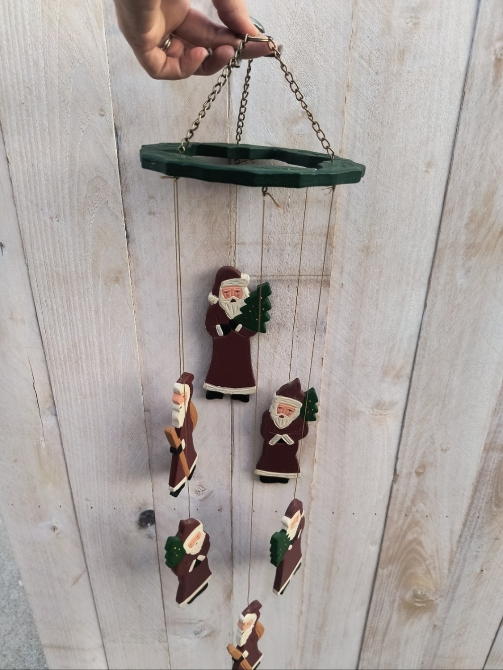 Vintage Wooden Christmas Windchimes Santa Clause Christmas Decor Fabri-Centers